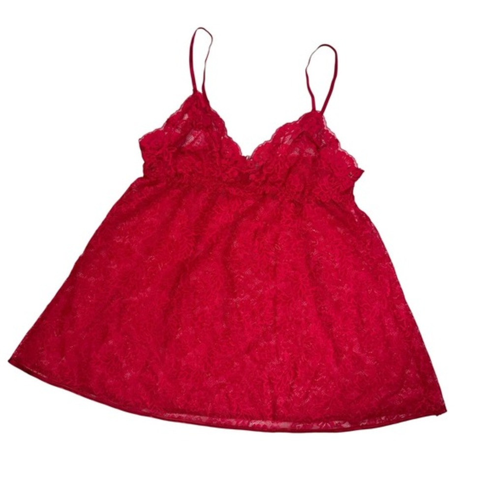 VTG Linea Donatella Babydoll Chemise Women Red Floral‎ Lace Sheer Medium